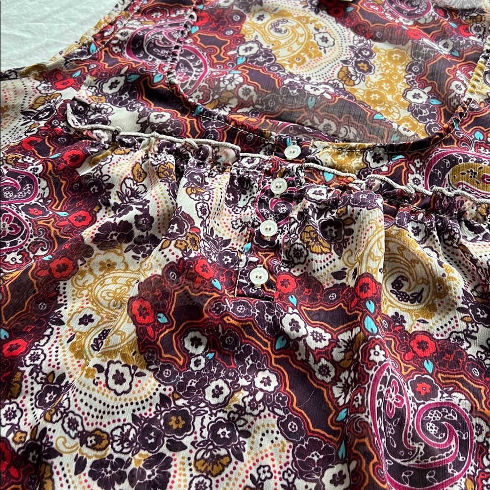 Sheer floral paisley print baby doll sleeveless top ties in back Large boho - Picture 9 of 10
